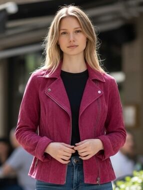 Coldwater Creek Women's Magenta Suede Jacket Sz Petite S